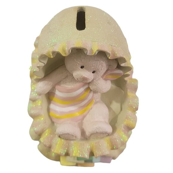 Russ Berrie Baby’s 1st Piggy Bank Money Box Teddy Bear Bassinet Blocks Keepsake - Picture 1 of 16